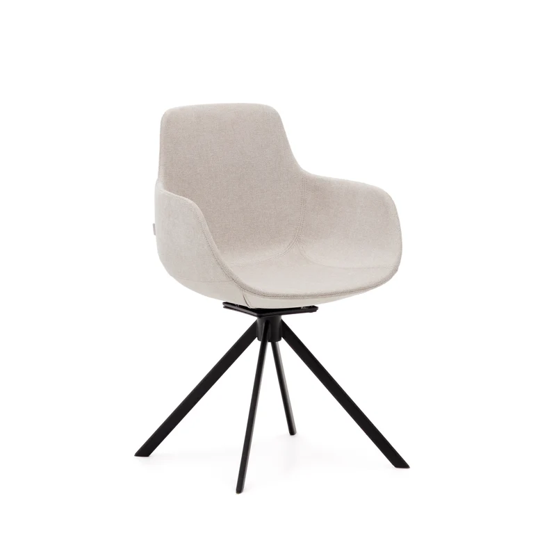 Tissiana self-centring swivel chair in beige chenille and matte black aluminium