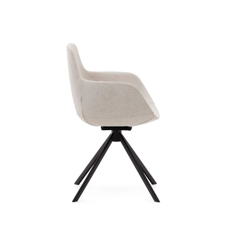 Tissiana self-centring swivel chair in beige chenille and matte black aluminium