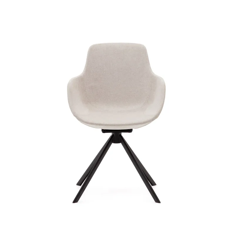 Tissiana self-centring swivel chair in beige chenille and matte black aluminium