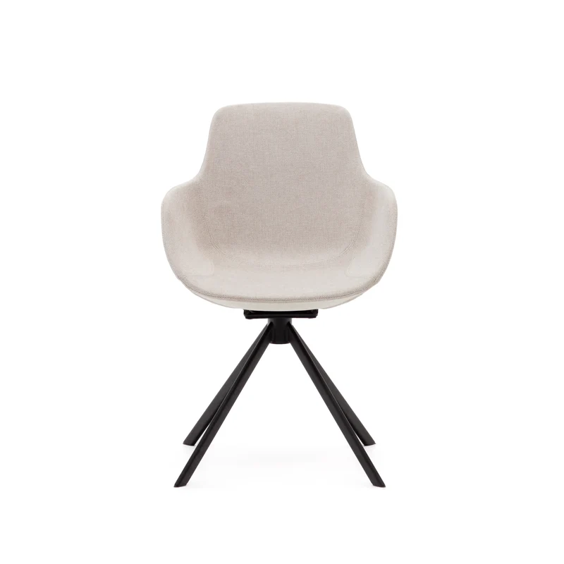 Tissiana self-centring swivel chair in beige chenille and matte black aluminium