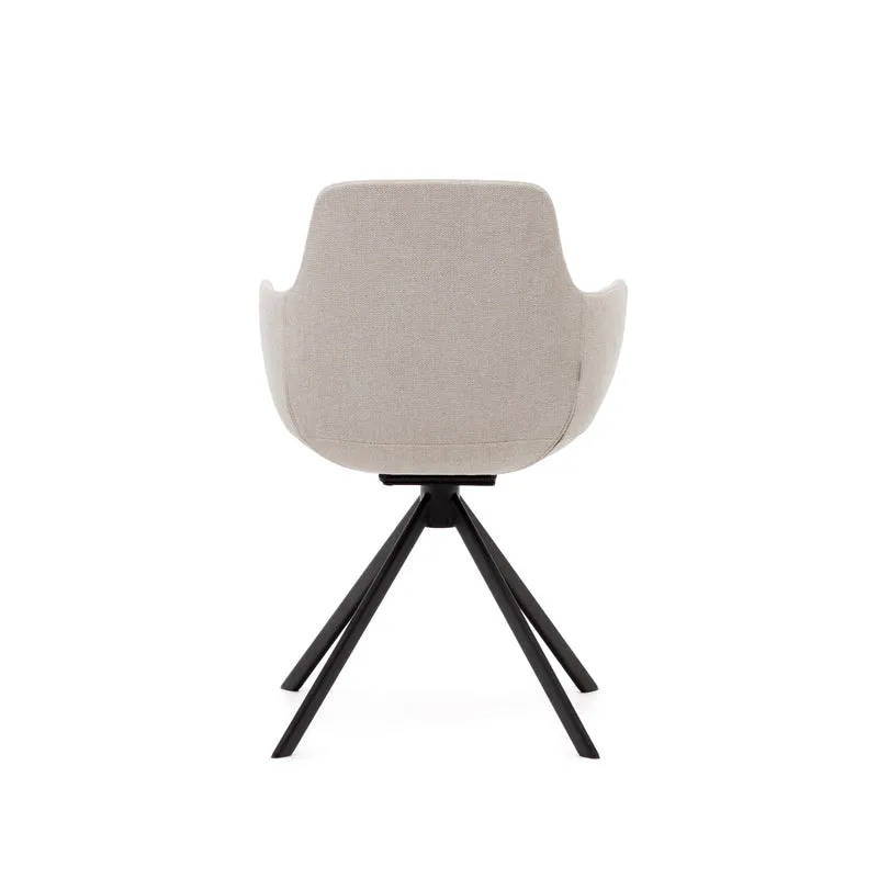 Tissiana self-centring swivel chair in beige chenille and matte black aluminium