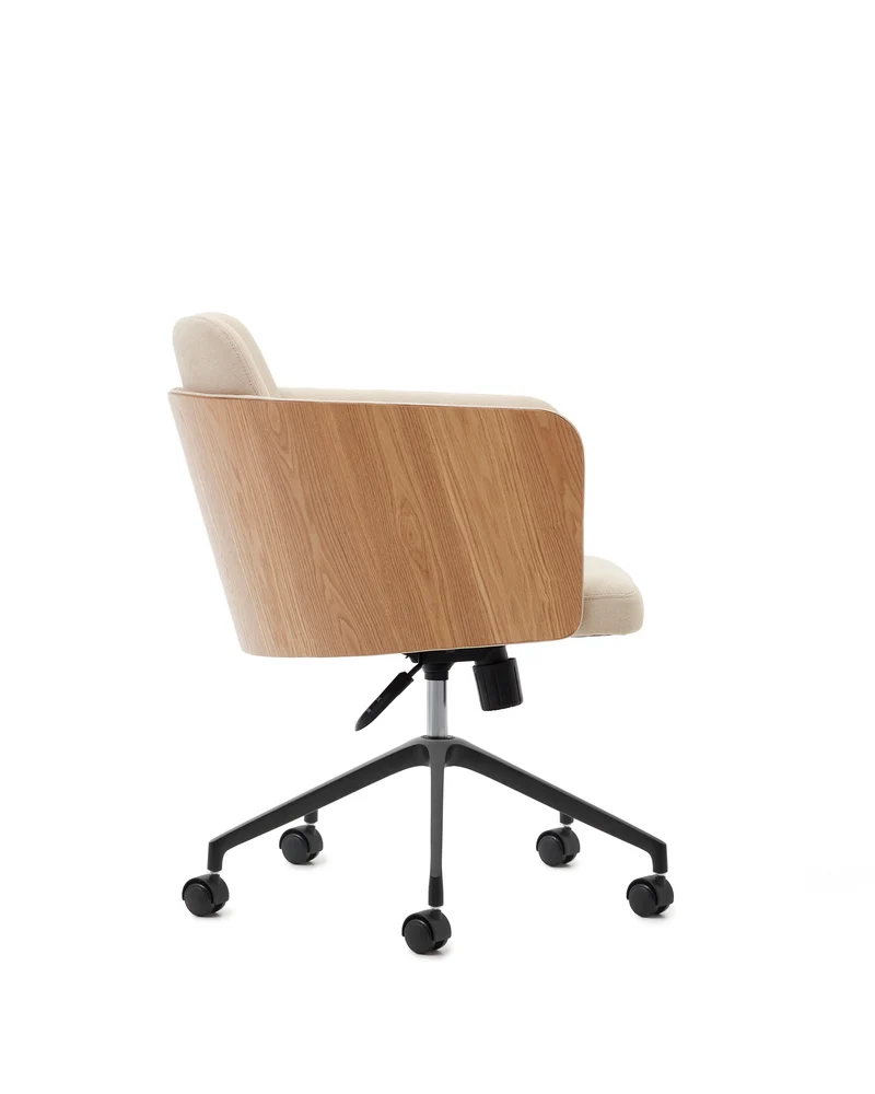 Madai desk chair in beige chenille and ash veneer with natural tone finish FSC Mix Credit
