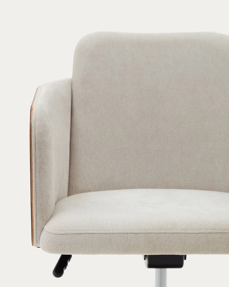 Madai desk chair in beige chenille and ash veneer with natural tone finish FSC Mix Credit