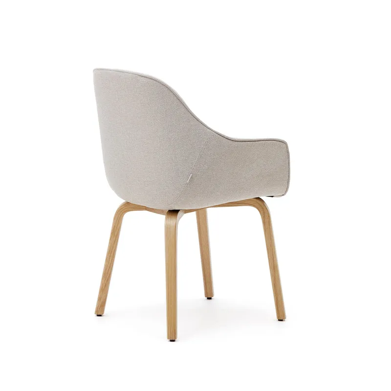 Aleli beige chenille chair with solid ash wood legs and natural finish