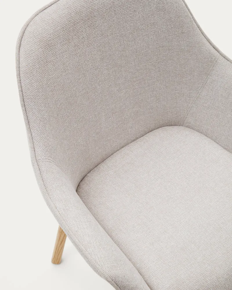 Aleli beige chenille chair with solid ash wood legs and natural finish