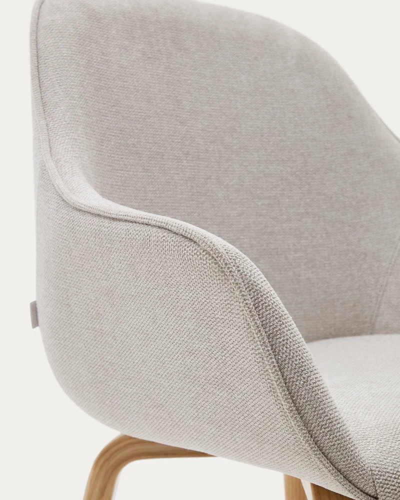 Aleli beige chenille chair with solid ash wood legs and natural finish