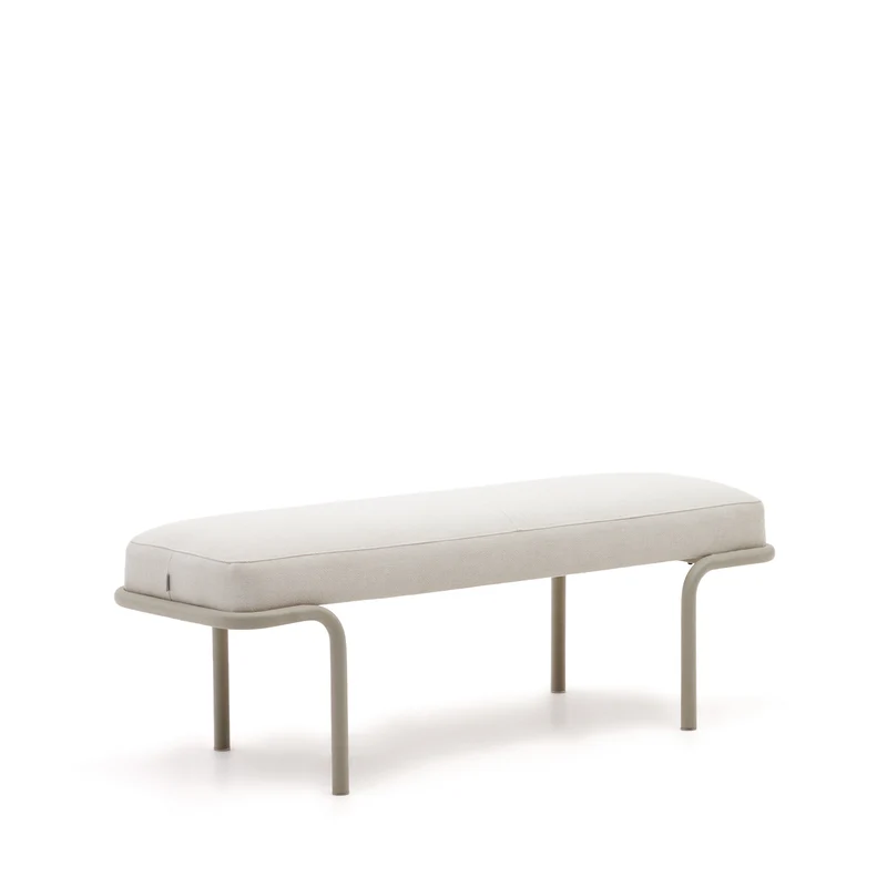 Compo bench in beige chenille and beige metal structure, 130 cm