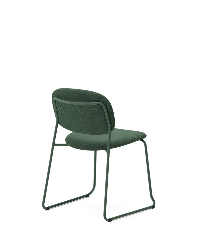 Meli stackable chair in green chenille with green metal legs