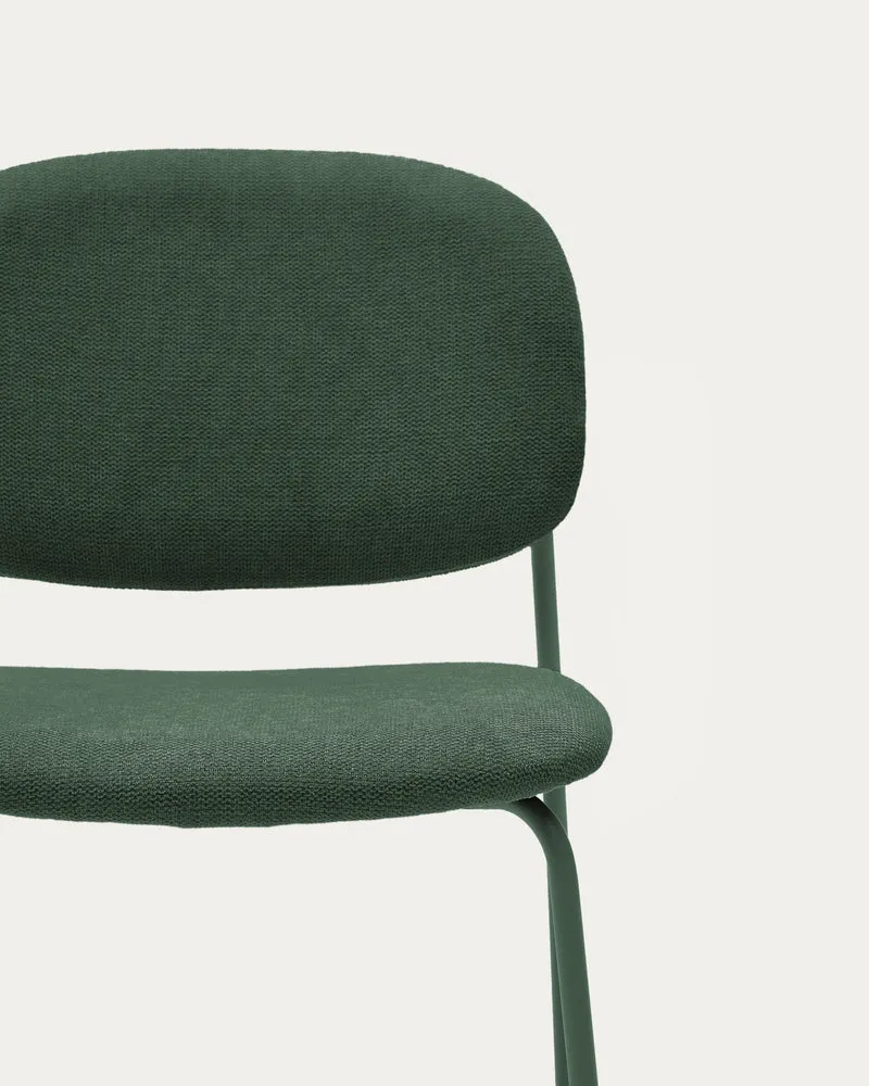 Meli stackable chair in green chenille with green metal legs