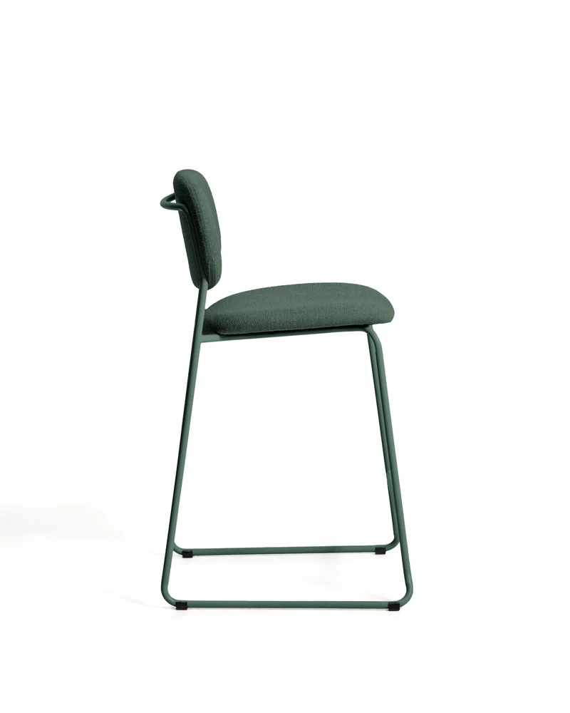 Meli stackable stool in green chenille with green metal legs 65cm