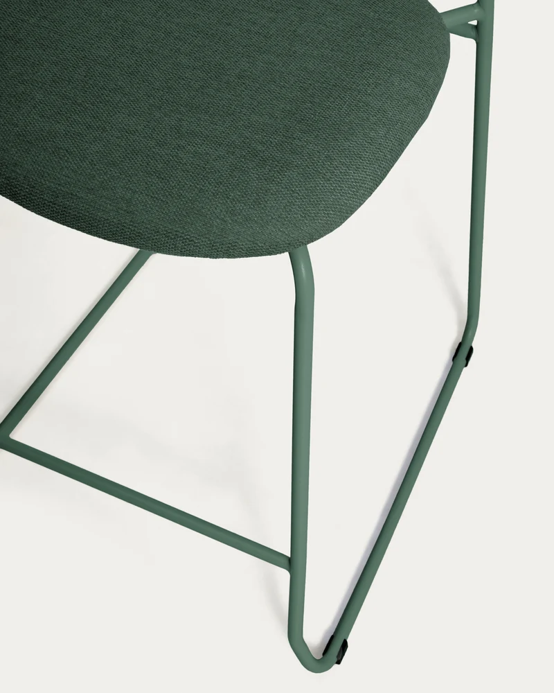 Meli stackable stool in green chenille with green metal legs 65cm