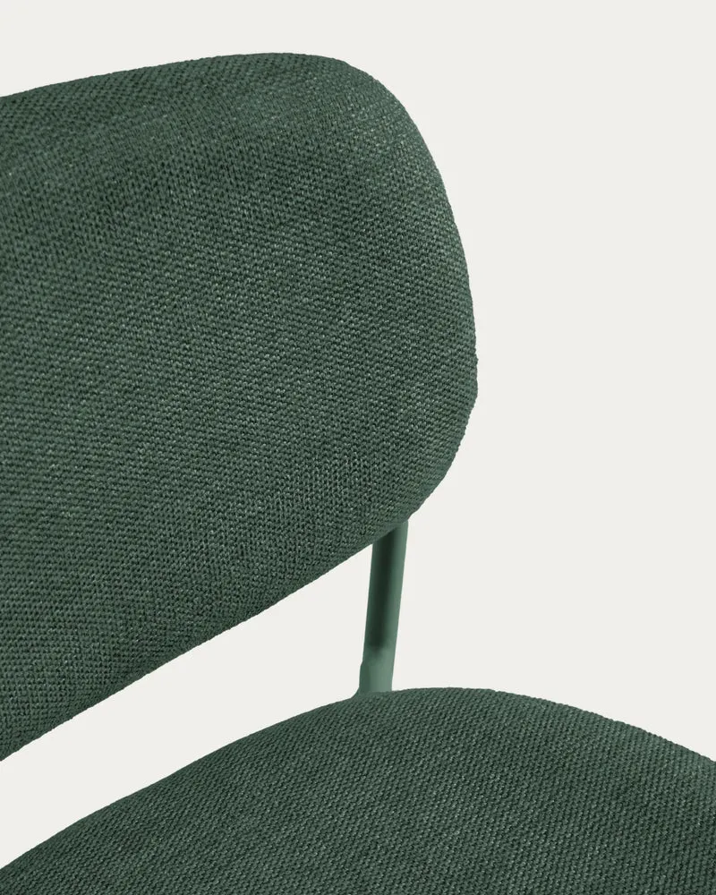 Meli stackable stool in green chenille with green metal legs 65cm