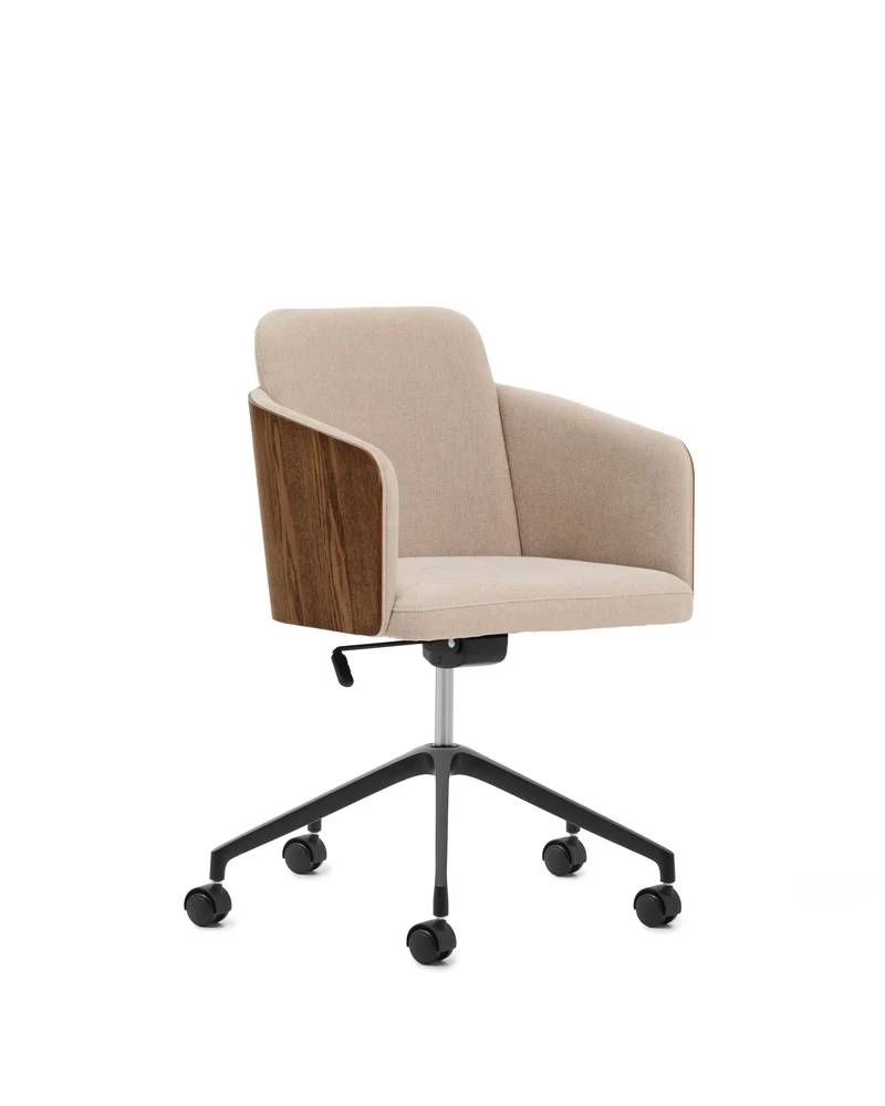 Madai desk chair in brown chenille and ash veneer with walnut finish FSC Mix Credit