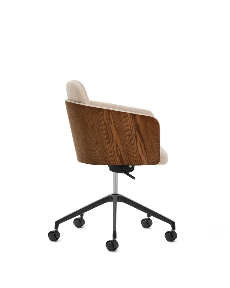 Madai desk chair in brown chenille and ash veneer with walnut finish FSC Mix Credit