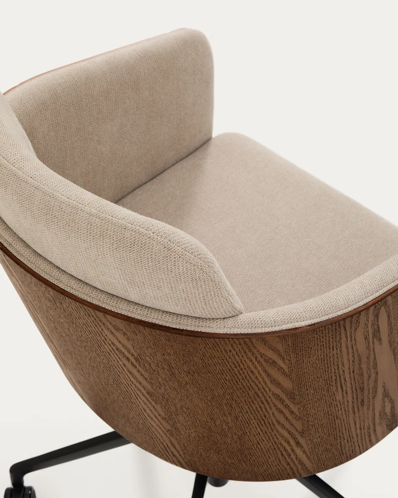 Madai desk chair in brown chenille and ash veneer with walnut finish FSC Mix Credit