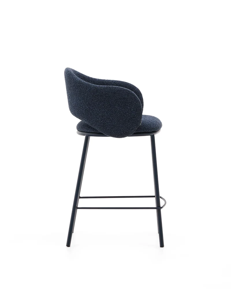 Maina stool in blue chenille and steel legs with blue finish FSC Mix Credit 65 cm