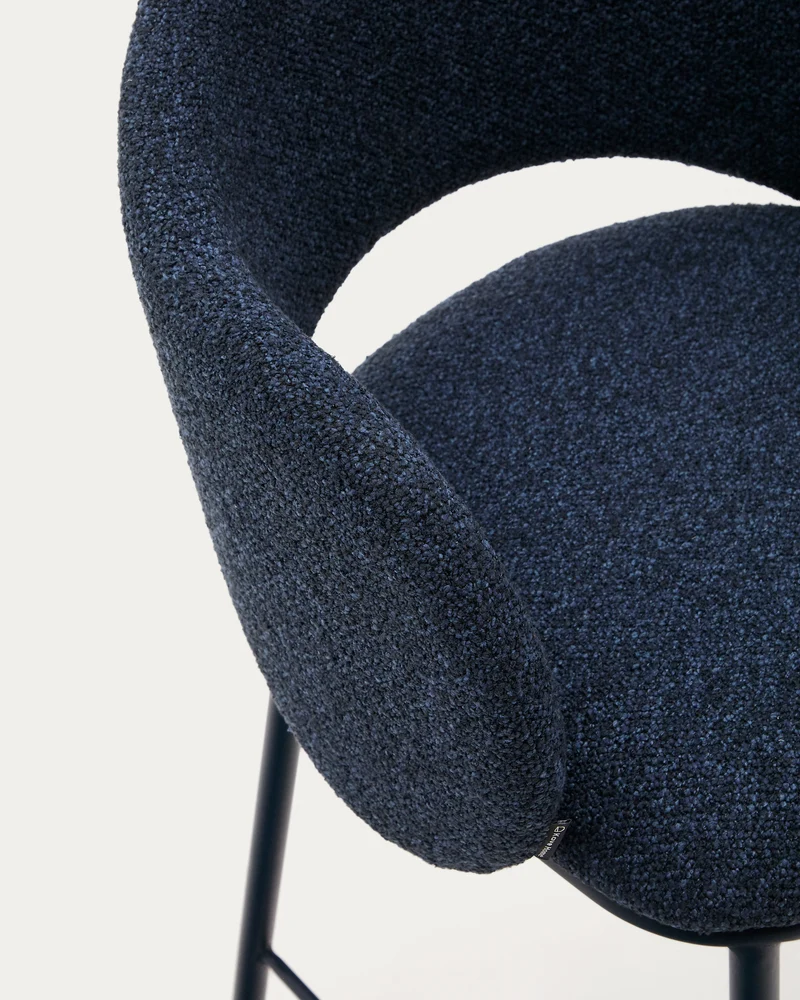 Maina stool in blue chenille and steel legs with blue finish FSC Mix Credit 65 cm