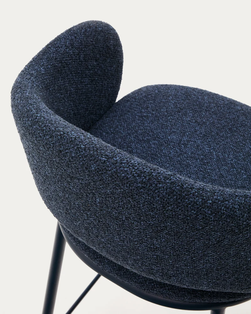 Maina stool in blue chenille and steel legs with blue finish FSC Mix Credit 65 cm