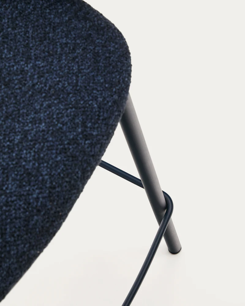 Maina stool in blue chenille and steel legs with blue finish FSC Mix Credit 65 cm
