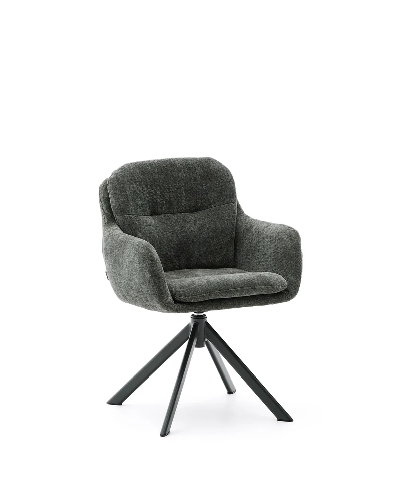 Lexa swivel chair in green chenille and steel legs in a green finish