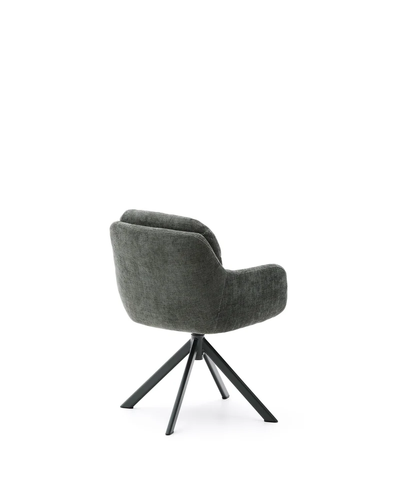 Lexa swivel chair in green chenille and steel legs in a green finish