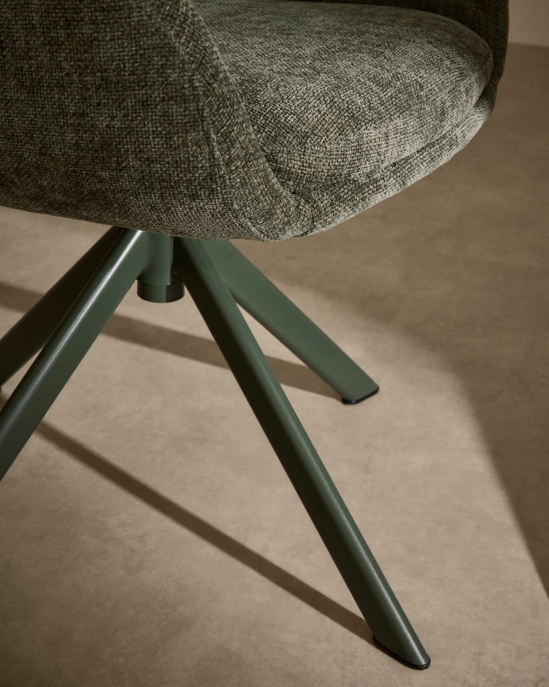 Lexa swivel chair in green chenille and steel legs in a green finish