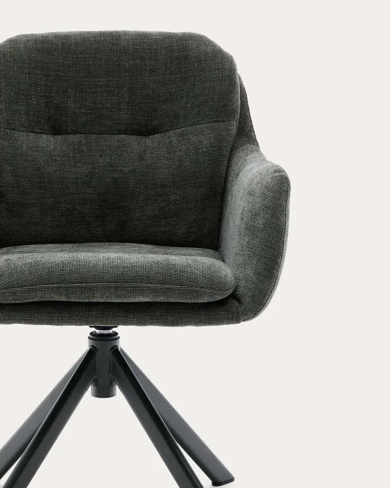 Lexa swivel chair in green chenille and steel legs in a green finish