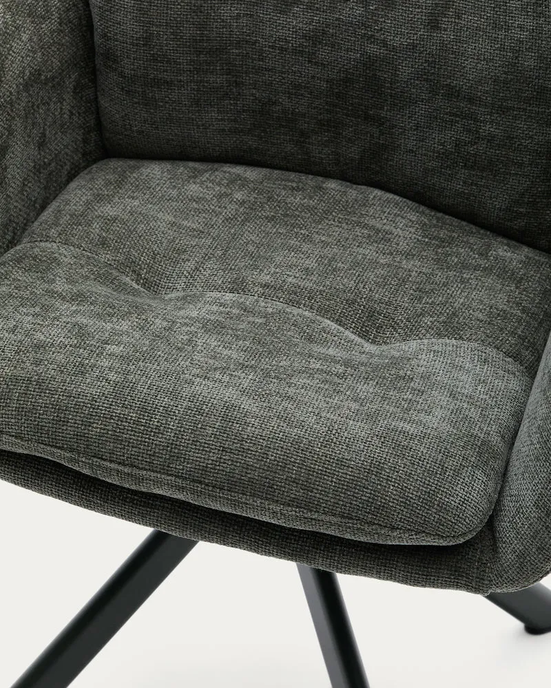 Lexa swivel chair in green chenille and steel legs in a green finish