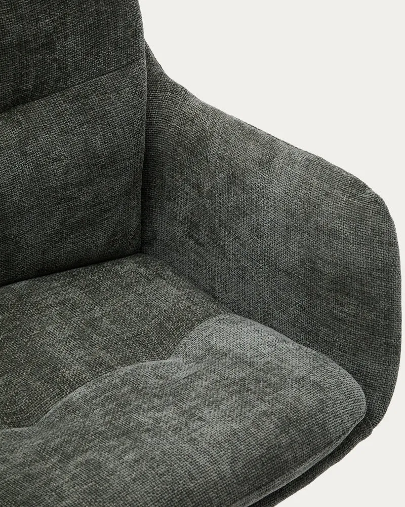 Lexa swivel chair in green chenille and steel legs in a green finish