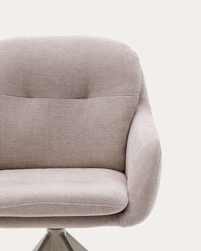 Lexa swivel chair in beige chenille and steel legs in a beige finish