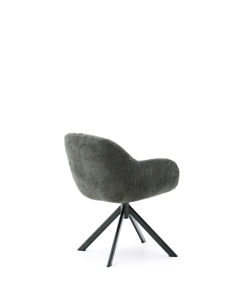 Dorina swivel chair in green chenille and steel legs in a green finish