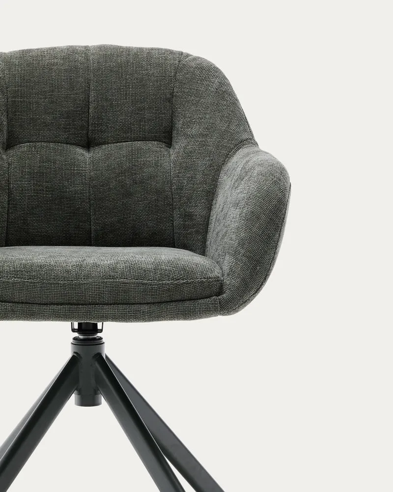 Dorina swivel chair in green chenille and steel legs in a green finish
