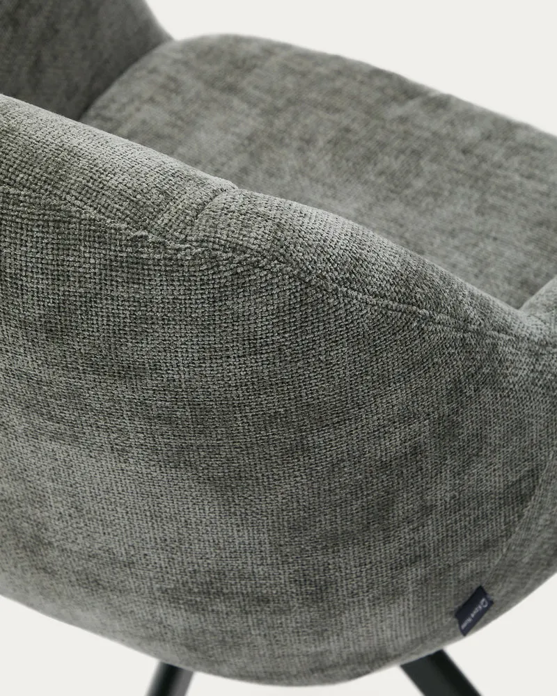 Dorina swivel chair in green chenille and steel legs in a green finish
