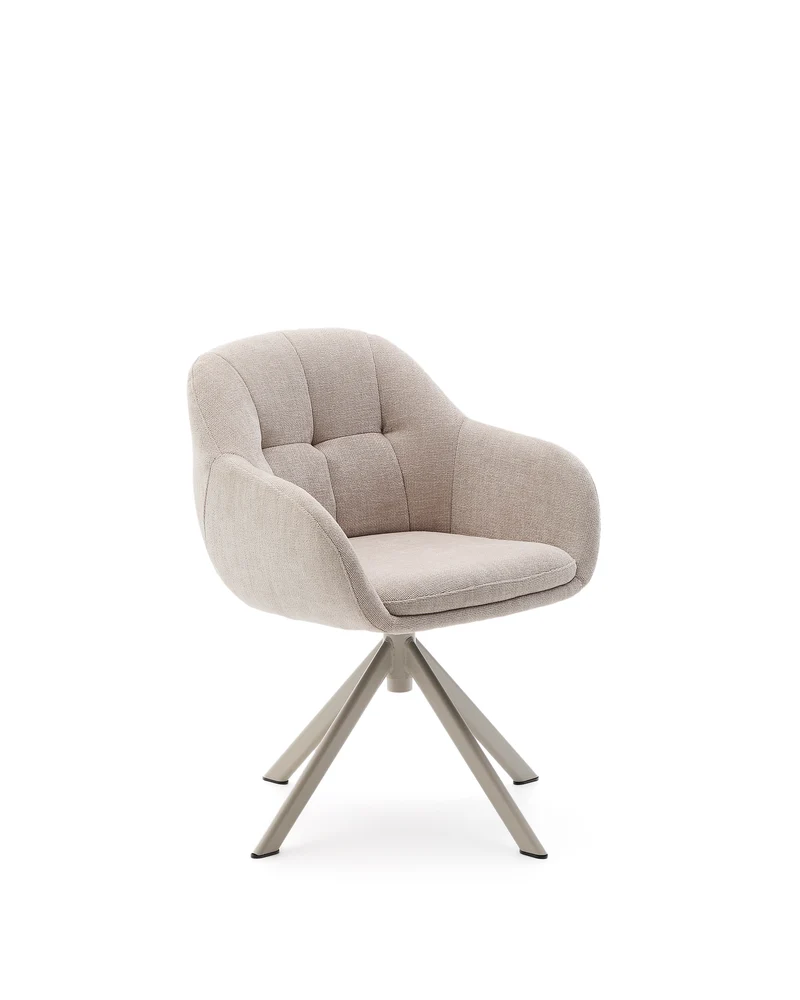 Dorina swivel chair in beige chenille and steel legs in a beige finish