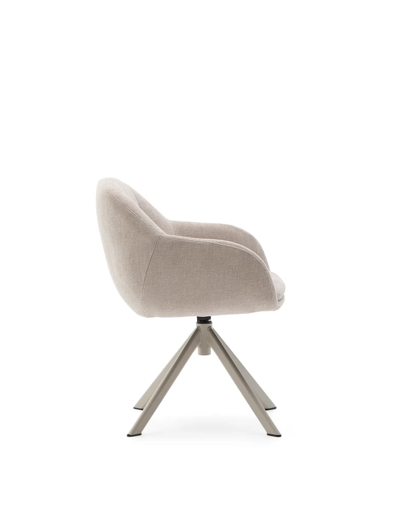 Dorina swivel chair in beige chenille and steel legs in a beige finish
