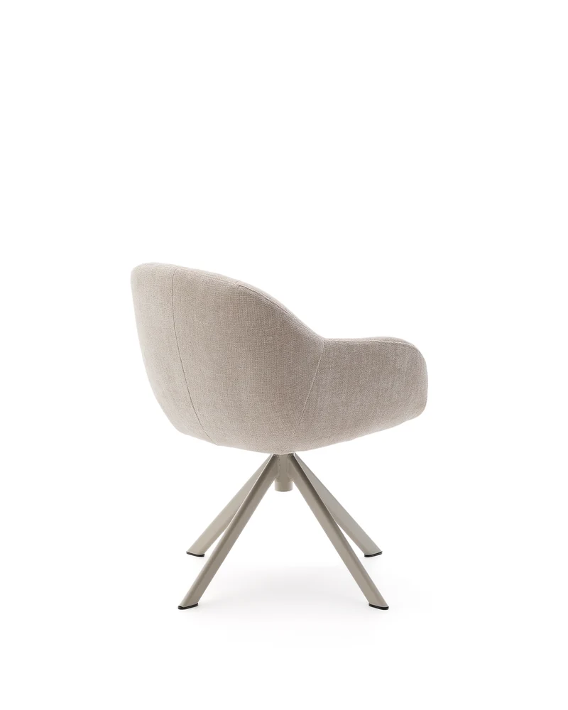 Dorina swivel chair in beige chenille and steel legs in a beige finish