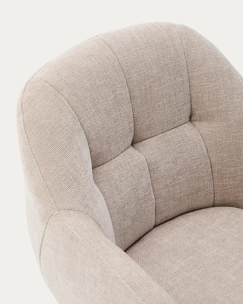 Dorina swivel chair in beige chenille and steel legs in a beige finish