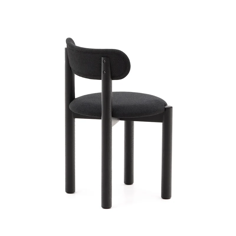 Nebai chair in black chenille with a solid oak wood structure and black finish FSC MIX Credit