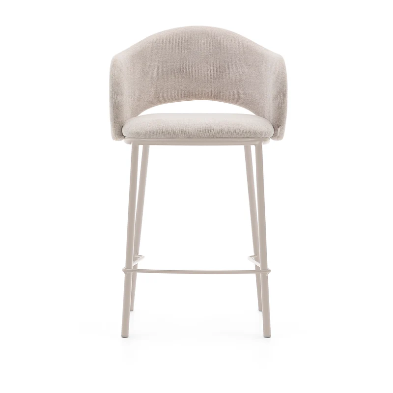 Maina stool in beige chenille and steel legs in a beige finish, FSC Mix Credit, 65 cm