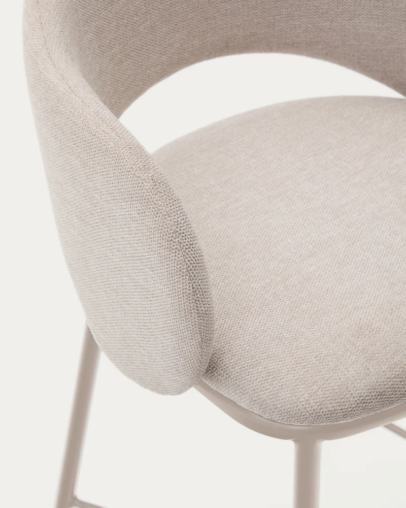 Maina stool in beige chenille and steel legs in a beige finish, FSC Mix Credit, 65 cm