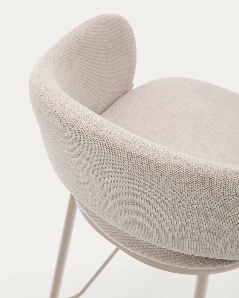 Maina stool in beige chenille and steel legs in a beige finish, FSC Mix Credit, 65 cm