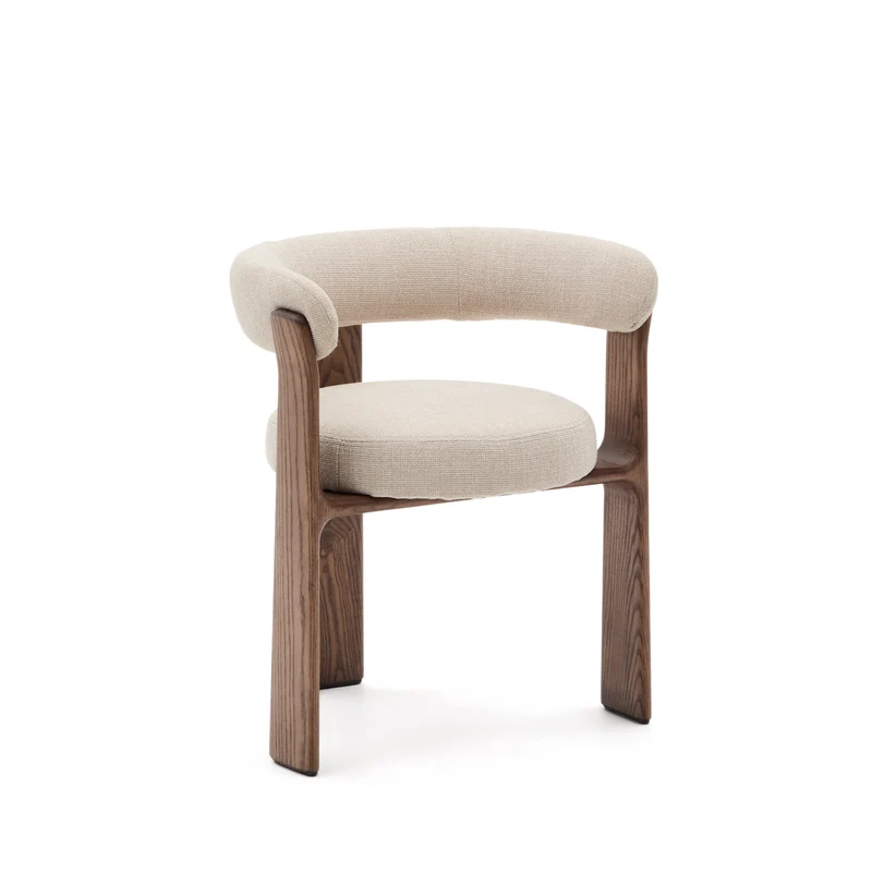 Granite 3-legged chair beige chenille & walnut
