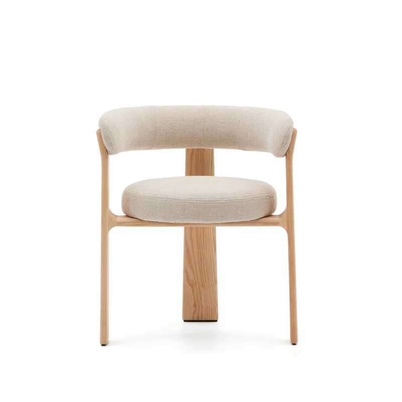 Granite 3-legged chair in beige chenille & ash