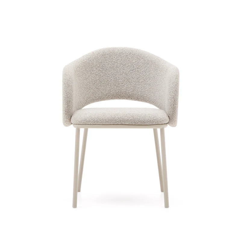 Maina chair in thick beige chenille and steel legs in a beige finish, FSC Mix Credit