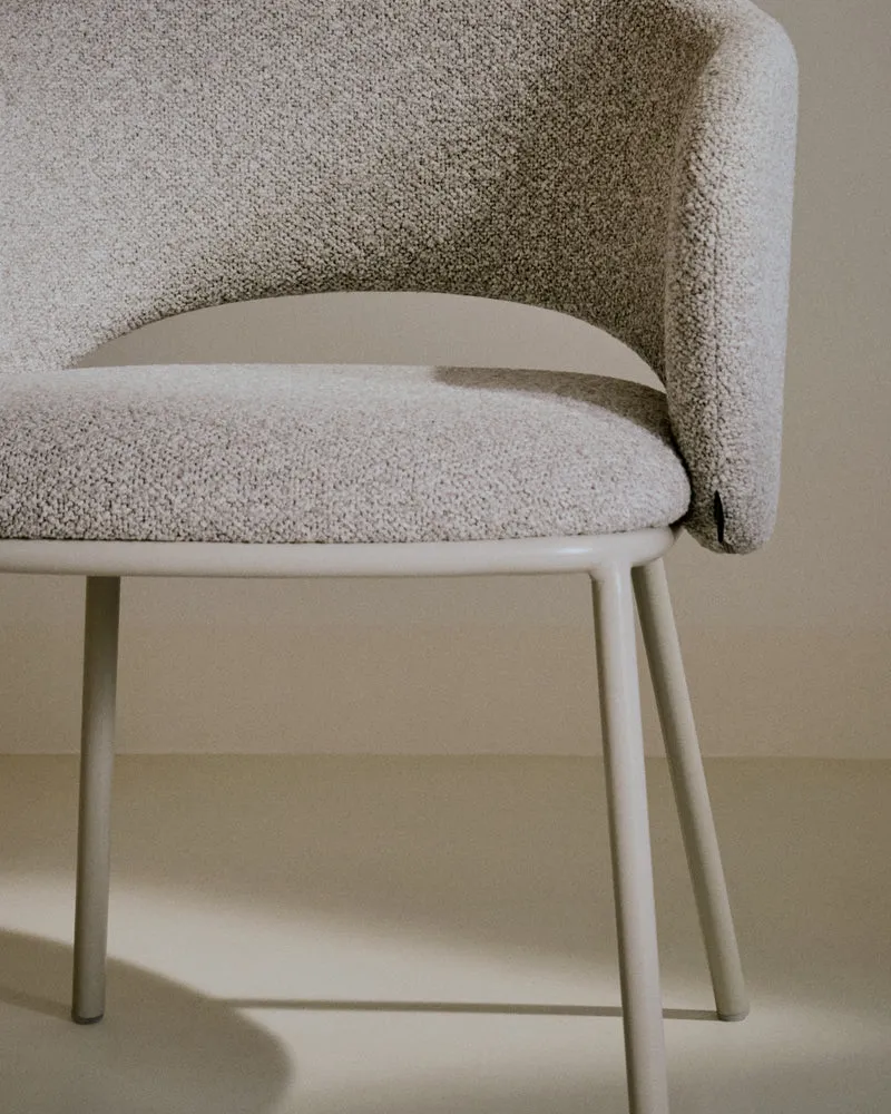 Maina chair in thick beige chenille and steel legs in a beige finish, FSC Mix Credit