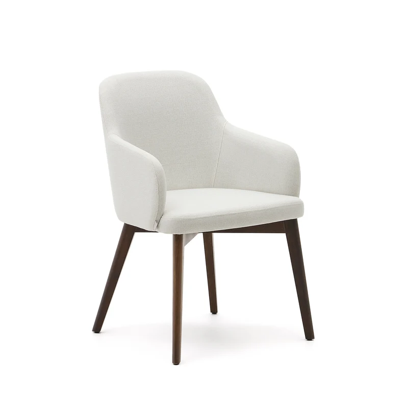 Nelida chair in beige chenille and solid beech wood in a walnut finish
