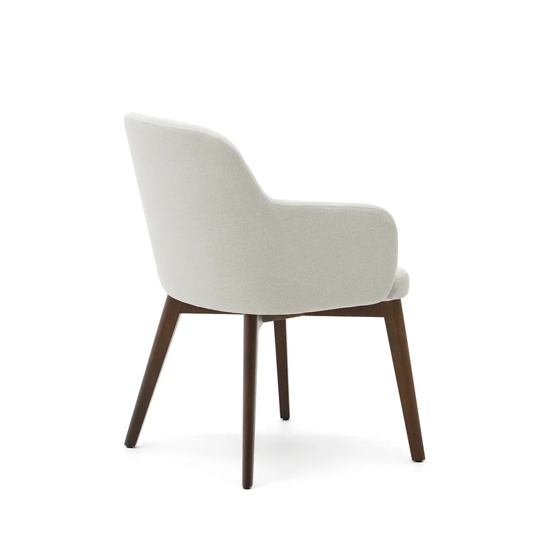 Nelida chair in beige chenille and solid beech wood in a walnut finish