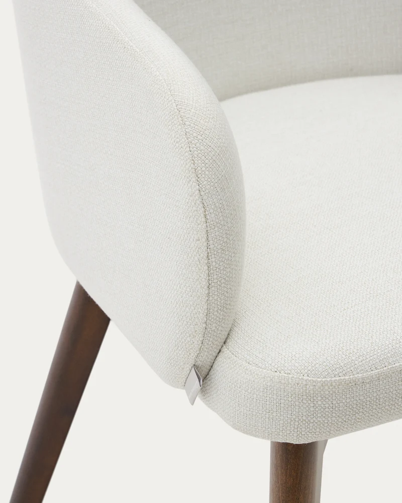 Nelida chair in beige chenille and solid beech wood in a walnut finish