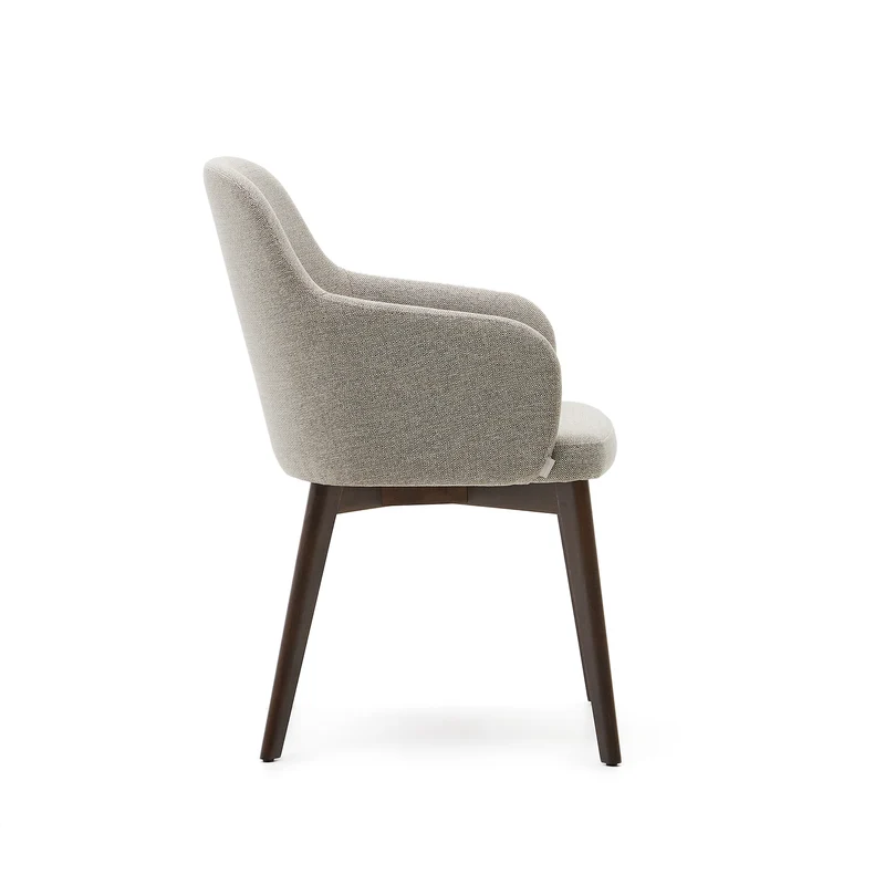Nelida chair in brown chenille and solid beech wood in a walnut finish
