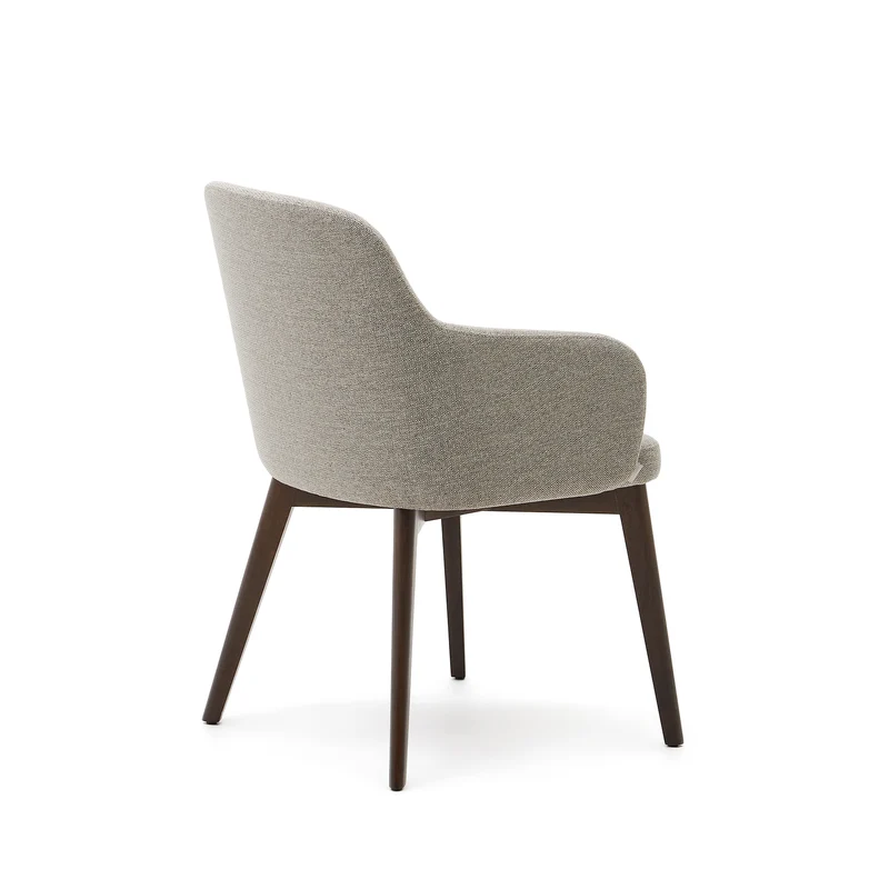 Nelida chair in brown chenille and solid beech wood in a walnut finish